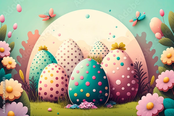 Fototapeta Easter eggs and flowers. Garden eggs.