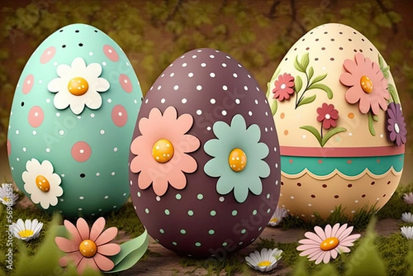 Obraz Cute Easter eggs with flowers.