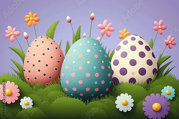 Obraz easter eggs with dots and flowers