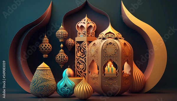 Fototapeta a Ramadan Kareem 3D decoration, Generative AI