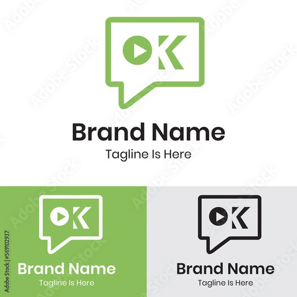 Fototapeta  Play icon with ok button chat logo design 
