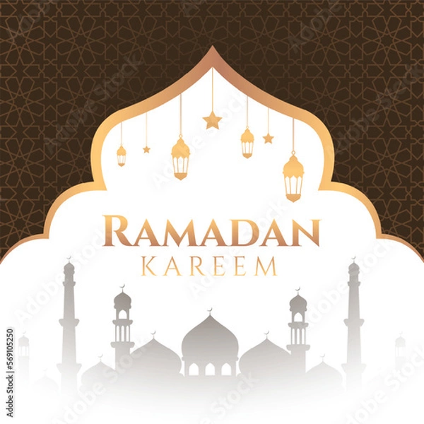Fototapeta Ramadan kareem luxury background. Islamic background with elegant golden pattern and mosque for holy month ramadan celebration