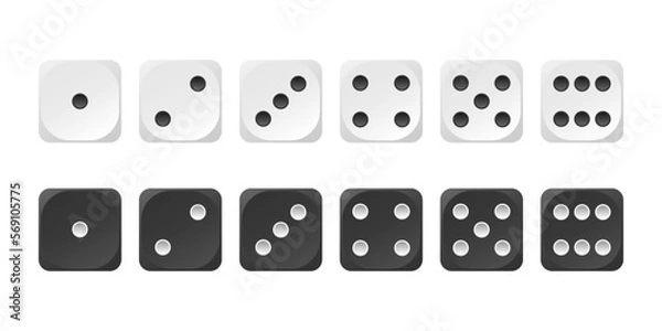 Fototapeta Dice realistic vector mockup. Black and white set of casino dice on a white background
