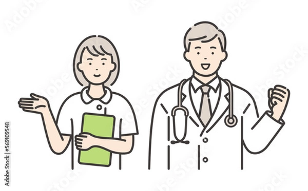 Fototapeta 頑張る若い男性医師と女性看護師