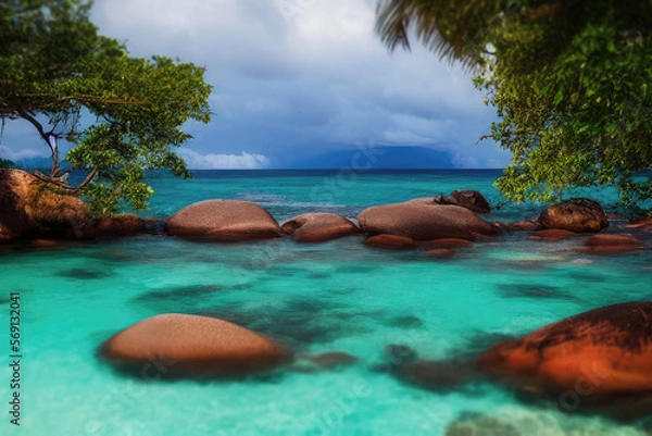 Obraz beach with trees and rocks is my perfect secret spot