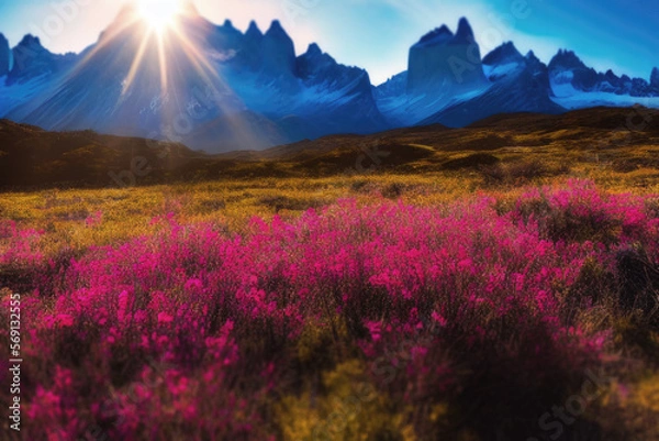 Obraz sunrise in the mountains in new zealand