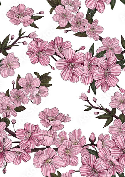 Obraz Floral seamless pattern. Sakura. Background of cherry blossom branches. Hand-drawn