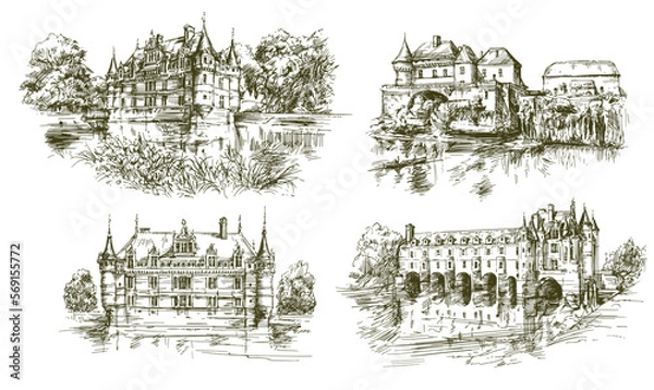 Obraz Loire Valley Castles. Hand drawn set.
