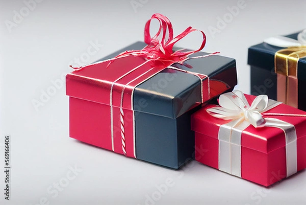 Fototapeta close up red black gift boxes and ribbons
