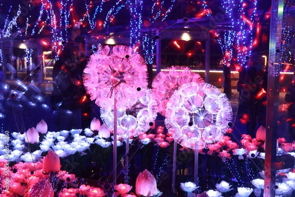 Fototapeta 冬の街路樹イルミネーション（玉ボケ）