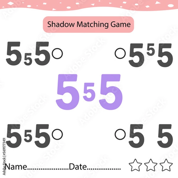 Fototapeta Find number 5  Correct Shadow Find And Match The Correct Shadow Of Friut. Kids Educational Game. Printable Worksheet Illustration. Learning Game