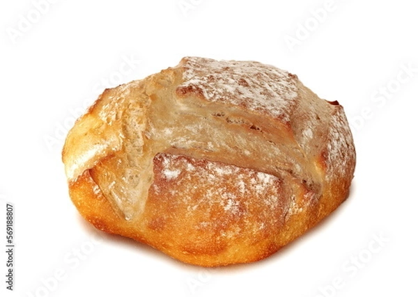 Fototapeta Fresh bread isolated on a white background. Freshly baked, crispy white bread. Breakfast and food. Hunger and poverty concept.