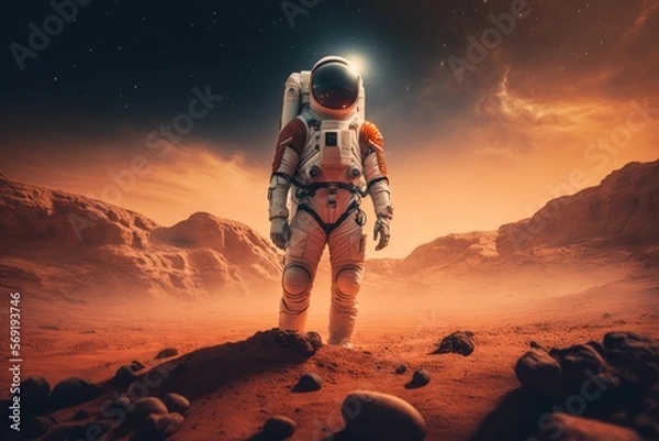 Fototapeta astronaut standing on planet mars made with generated ai