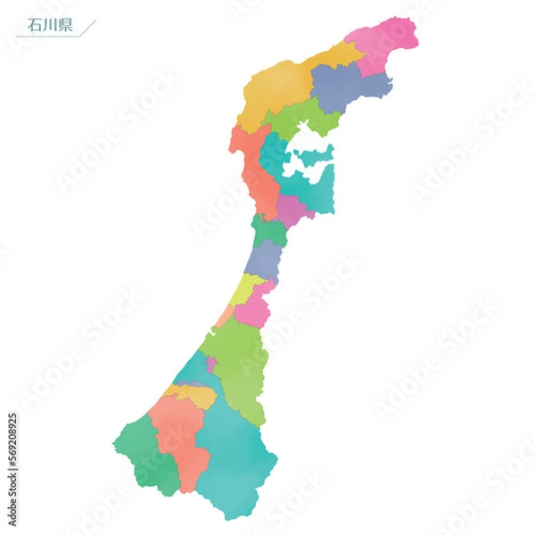Fototapeta 水彩風の地図　石川県
