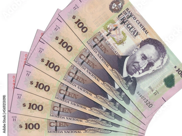 Fototapeta The Uruguayan currency - the Uruguayan peso. Macro view of Uruguay paper money. Close-up Uruguay money