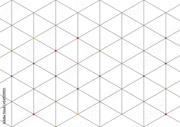 Fototapeta ホワイトバックにネットワークイメージ　三角形にカラフルドット