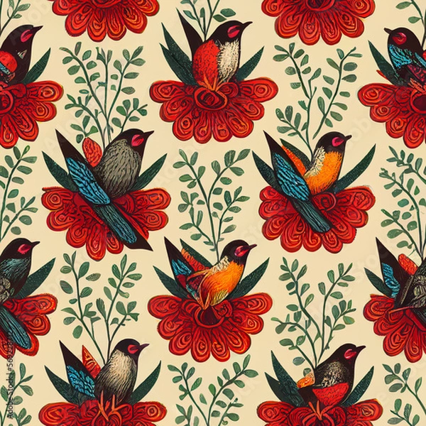 Obraz seamless floral pattern with birds