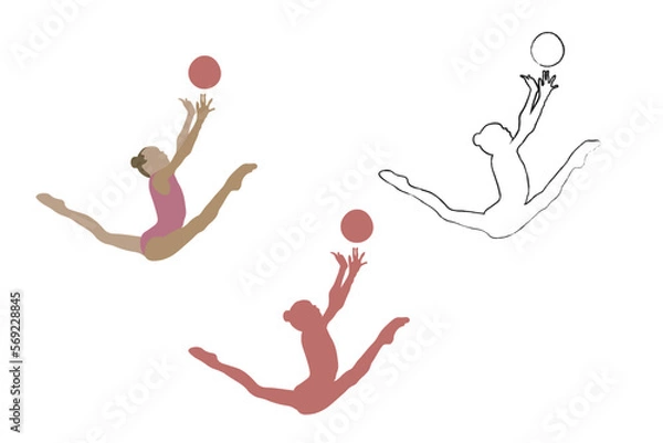 Fototapeta The silhouette of a gymnast who catches a ball in a jump. In twine