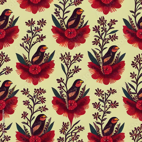 Obraz seamless pattern with flowers and birds