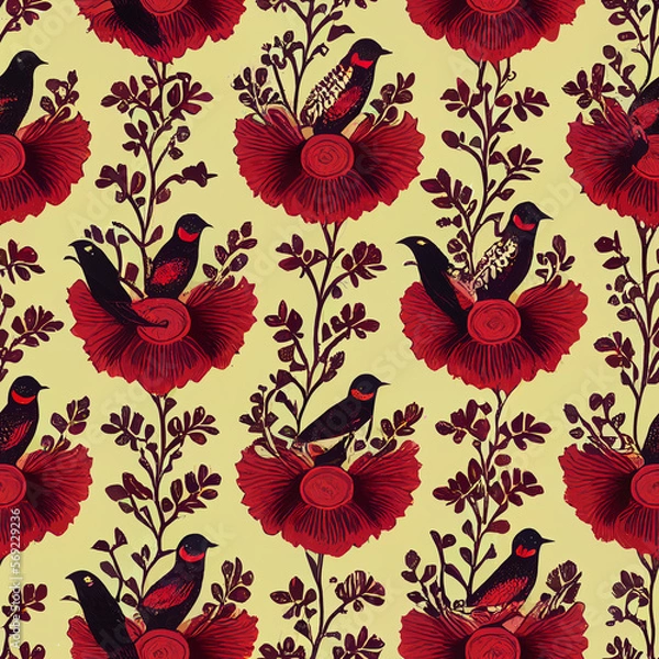 Obraz seamless pattern with flowers and birds