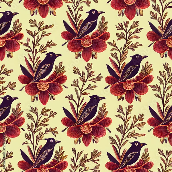 Obraz seamless floral pattern with birds