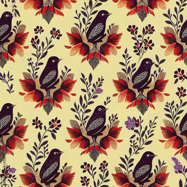 Obraz seamless pattern with birds and flowers
