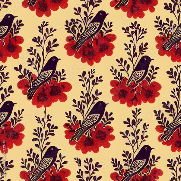 Obraz seamless bird pattern with flowers