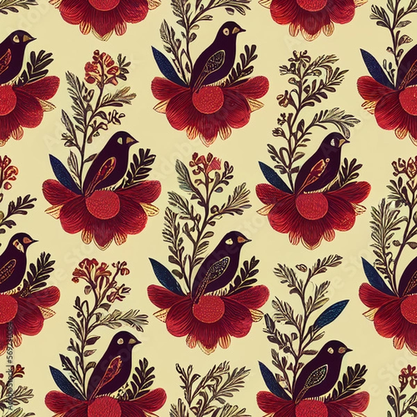 Obraz seamless pattern with birds and flowers