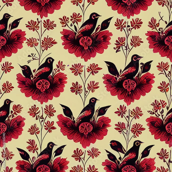 Obraz seamless floral pattern with birds