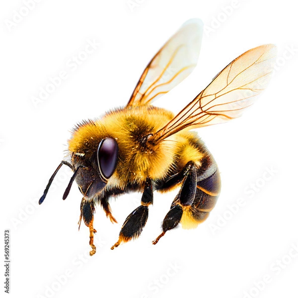 Fototapeta honey bee landing isolated on transparent background cutout