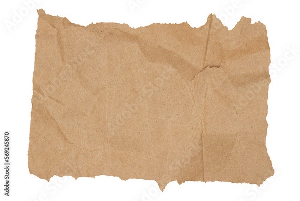 Fototapeta Brown butcher paper ripped rectangle isolated on white