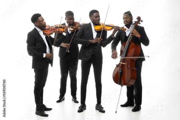 Fototapeta Studio portrait of a string quartet on a white background. African americans