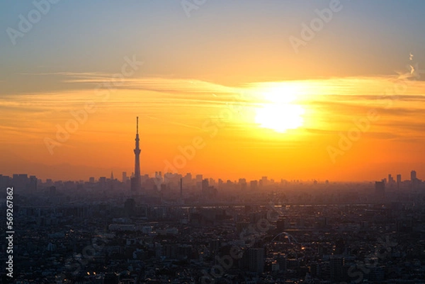 Fototapeta 夕焼けの東京 千葉県市川市、アイ・リンクタウン展望施設から