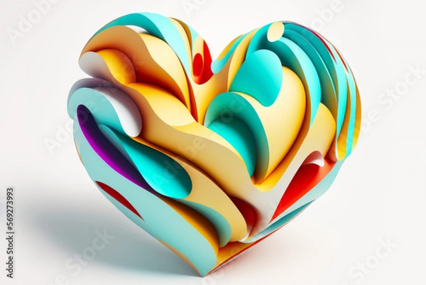 Fototapeta Colorful heart on white background. Decorative design element for Valentine's Day, love card, wedding. Generative AI