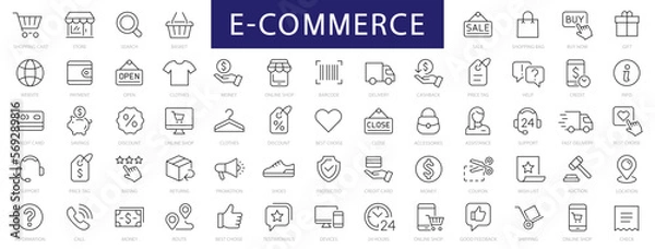 Obraz E-Commerce & Shopping thin line icons set. E-Commerce, Shop, Online Shopping Editable Stroke icons collection. Shoppind symbols set. Vector illustration
