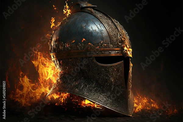 Fototapeta Helmet in fire. AI generated
