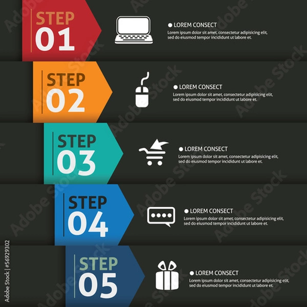 Obraz One two three four five- vector paper progress steps for tutoria