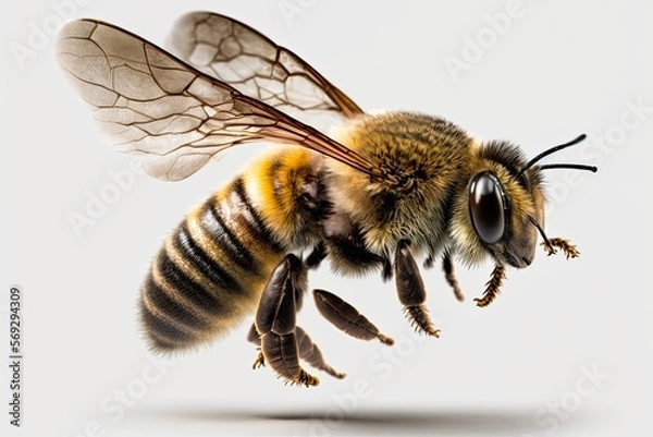 Fototapeta bee on a white background, created with ai generative