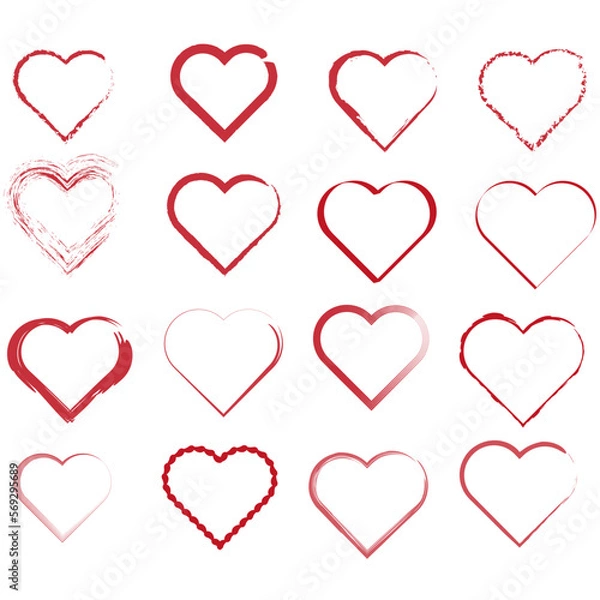 Fototapeta Strokes hearts elements red set. Red heart set.