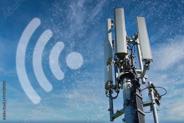 Fototapeta mobile antenna tower tech transmission transmitter symbol cloud things access frequency connectivity communications link net receiver site television virtual wave automation connecting engineer