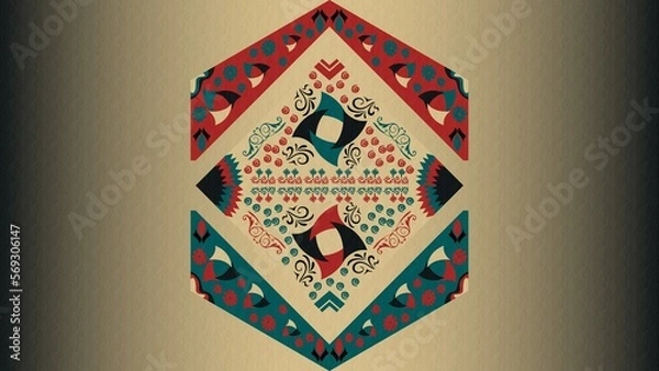 Fototapeta Geometric shapes with folky modern decorations, background, wallpaper, texture, illustration, desktop, cover, card, gift, frame, wall, book