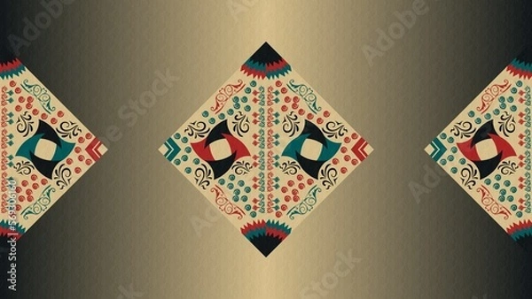 Fototapeta Geometric shapes with folky modern decorations, background, wallpaper, texture, illustration, desktop, cover, card, gift, frame, wall, book