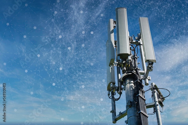 Fototapeta cell phone tower electricity generation mobility online tech telecommunications networking fast social access cellphone site connecting infrastructure innovation radiation development computing 