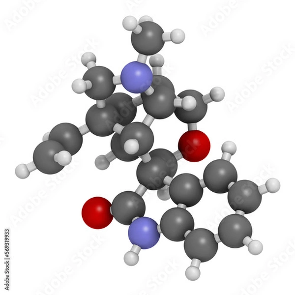 Fototapeta Gelsemine alkaloid molecule. 3D rendering.