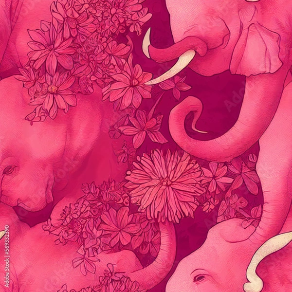 Obraz seamless pattern with elephant and flowers