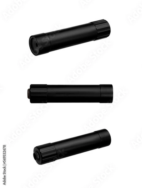 Fototapeta Black silencer for weapons. Suppressor that is at the end of an assault rifle. Isolate on a white back.