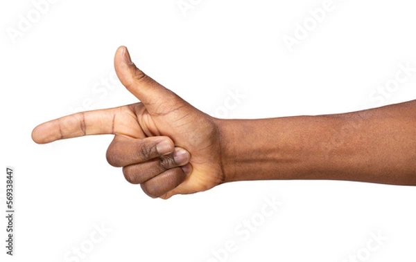Fototapeta Man pointing finger in order to show something, isolated on white or transparent background