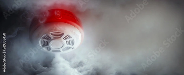 Fototapeta Smoke detector mounted on roof in apartment. Space for text, message, advertisement. Generative AI