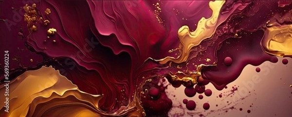 Fototapeta Abstract Background Burgundy and Gold Watercolor Paint Liquid Fluid Texture For Graphic Design. Generative AI.