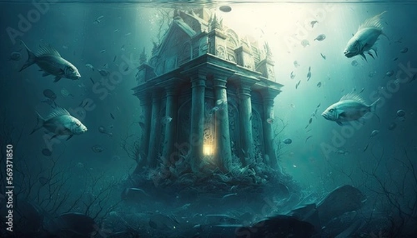 Obraz Underwater Structure surrounded with fish